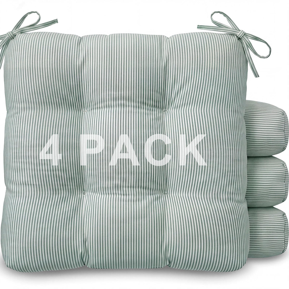 Geetery Khaki and White Stripe Chair Cushions Set of 4 with Ties