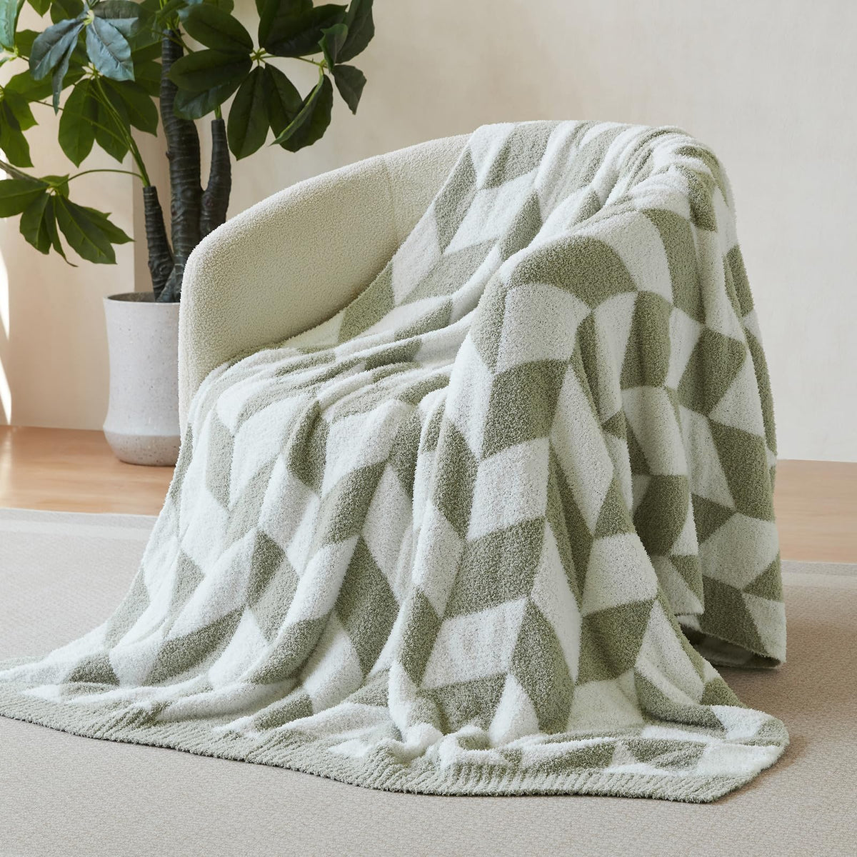 Snuggle Sac Buttery Ivory Throw Blanket for Couch, Reversible Super Soft Knitted Blankets, Warm Cozy Knit Fuzzy Plush Lightweight Throws Dupes for Sofa, Bed, Picnic, Ivory, 50 x 60 inches