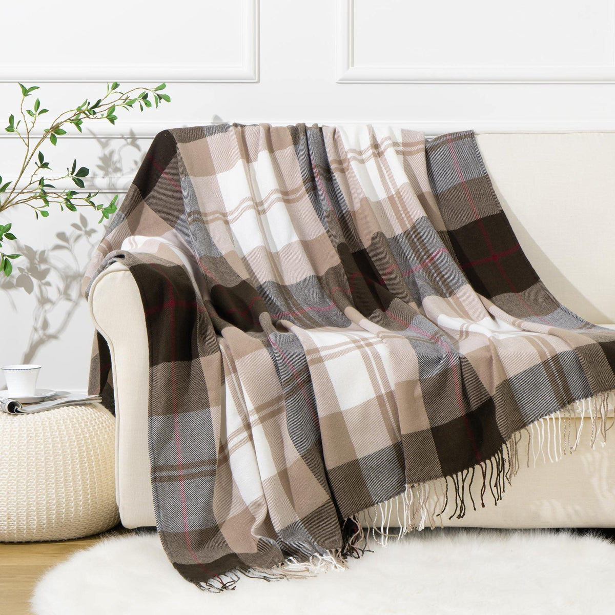 Fall Plaid Throw Blanket for Couch, Rustic Knit Throw Blanket 50"x60"