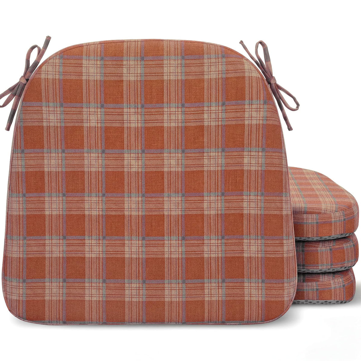 Geetery 4 Pcs Plaid Chair Cushions with Ties, D-Shaped, Rust Red