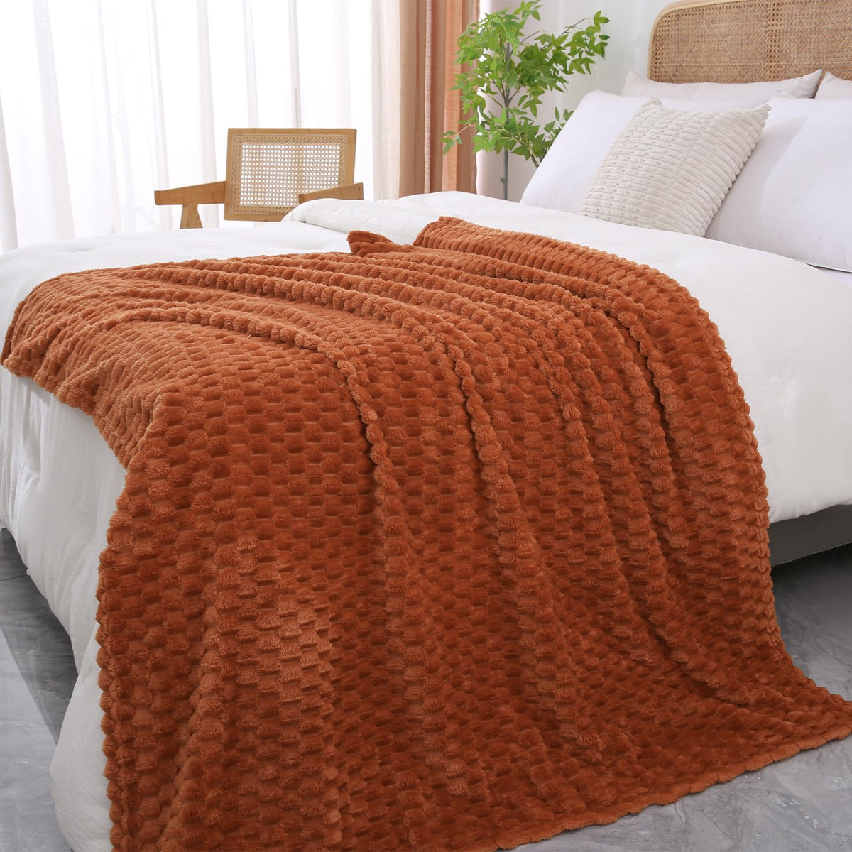 Red Throw Blanket 50"×60" inches Gifts for Mom Fuzzy 3D Jacquard Decorative