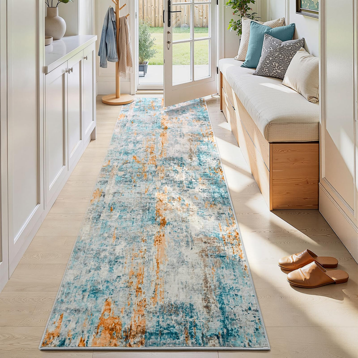Entrance Rugs Indoor 2x3 Grey Entry Rug Washable Abstract Small Area Rug Non-Slip Low Pile Throw Rugs for Entryway, Kitchen Floor, Front Door Indoor Door Mat, Bathroom, Bedroom Bedside