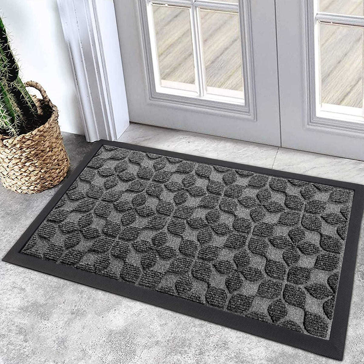 Bulijojo Sturdy Front Entrance Doormats,Durable Heavy Duty Welcome Mat,Thick Absorbent Natural Rubber Non Slip Mat,Easy Clean Entryway Mat 17x30 Inch Leaves Green