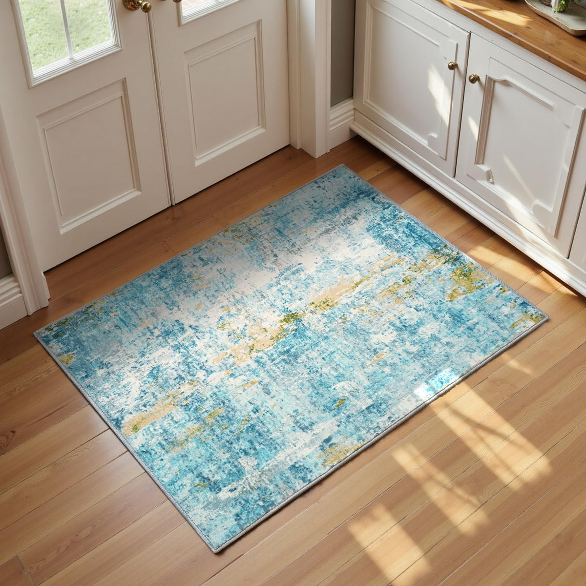 Entrance Rugs Indoor 2x3 Grey Entry Rug Washable Abstract Small Area Rug Non-Slip Low Pile Throw Rugs for Entryway, Kitchen Floor, Front Door Indoor Door Mat, Bathroom, Bedroom Bedside