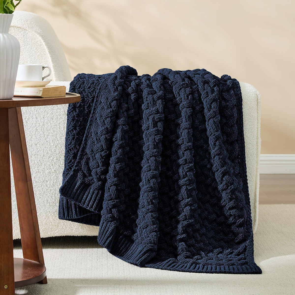inhand Off White Knitted Throw Blanket for Couch and Bed, 50"x60"