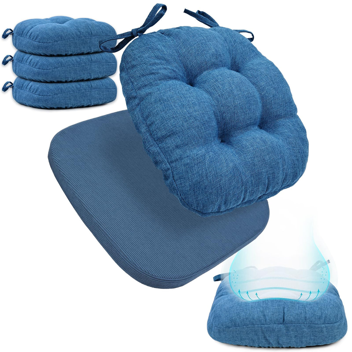 BUYUE 2-in-1 Chair Cushion for Dining Chair – Detachable Double-Layer, Use as 2 Seat Pads or 1 Extra-Thick Pad, Latex Foam, Non-Slip, Beige