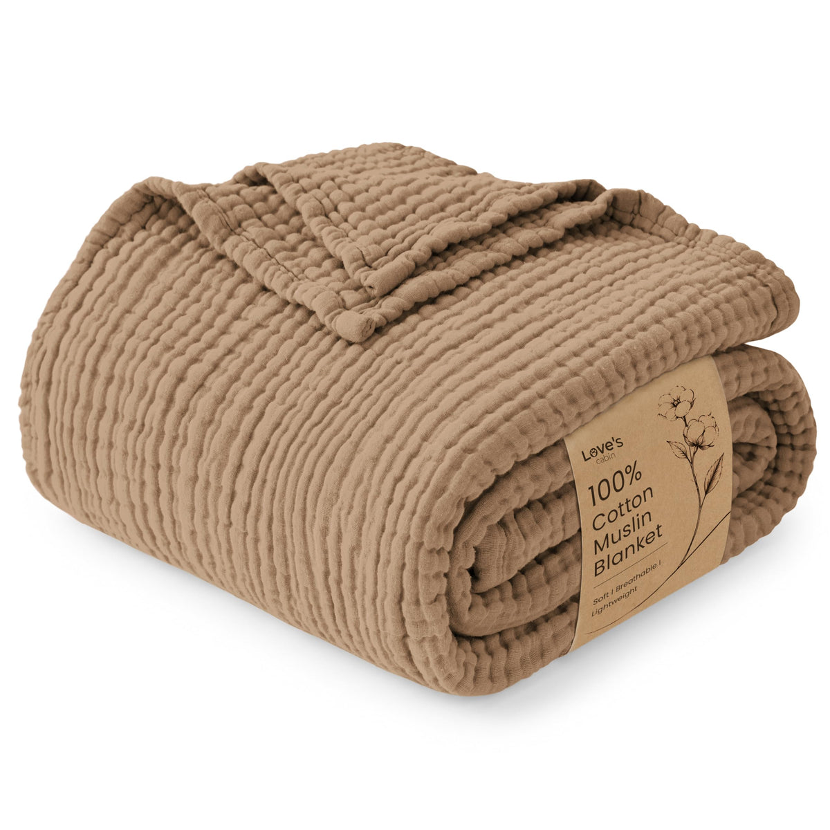 Love's cabin 100% Cotton Muslin Blanket Throw for Couch, Khaki