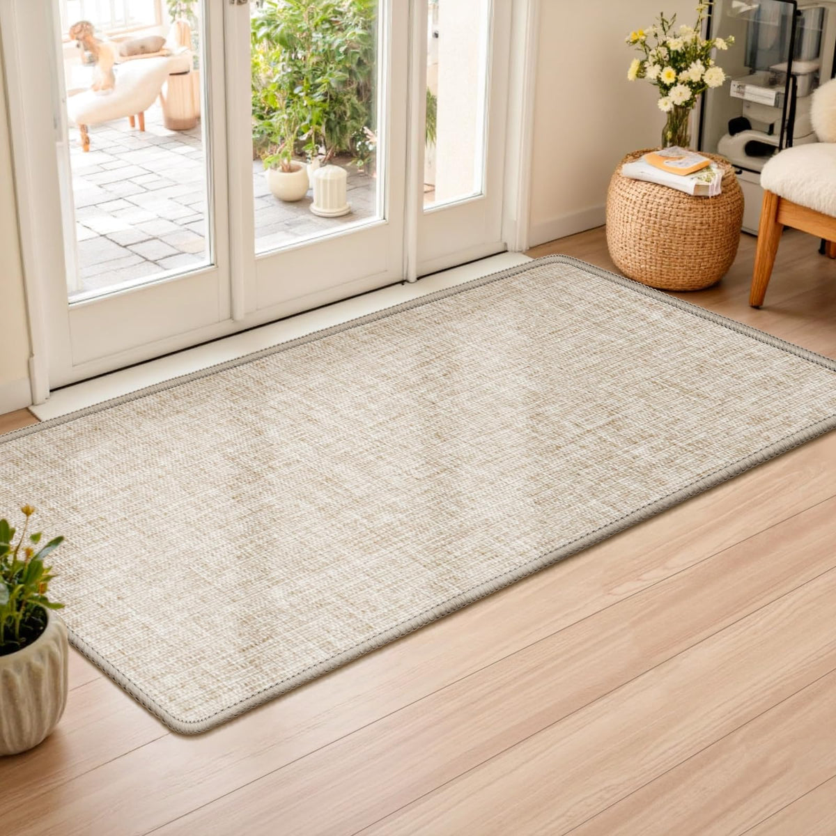 LEKEEPGO Ultra Thin Indoor Door Mat 17"x29", Non Slip Door Mat, Khaki