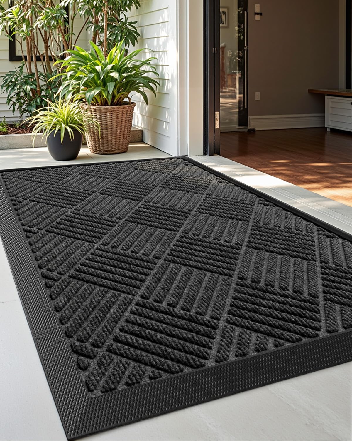 DEXI Front Door Mat Outside Entrance 48x72 Rubber Entry Doormat Brown