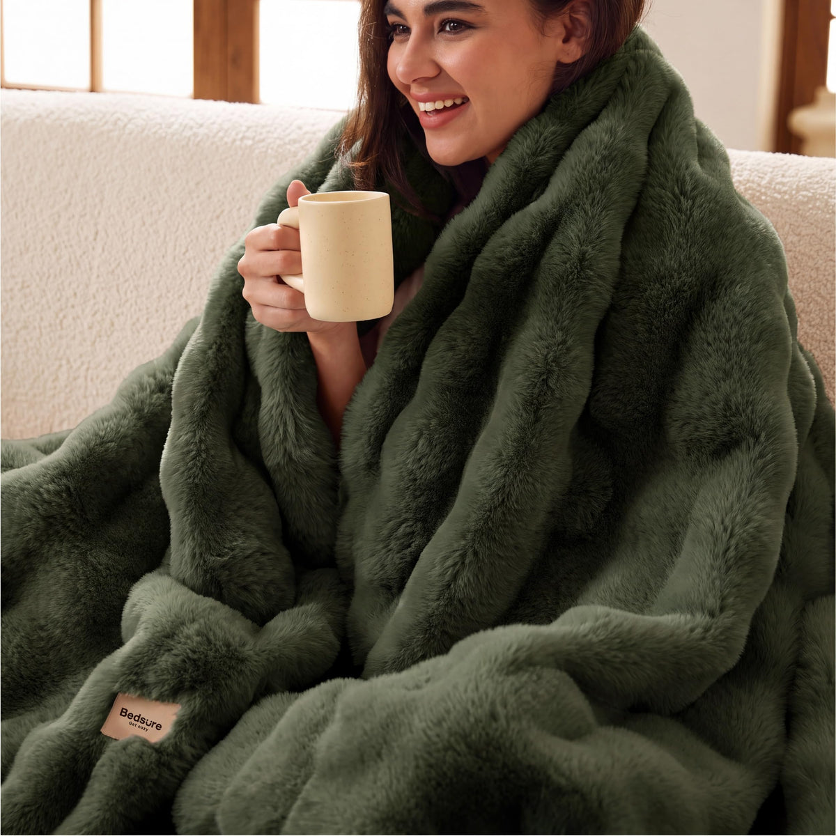 Bedsure Fluffy Bubble Faux Fur Throw Blanket, 50"x60", Tie-dye Taupe