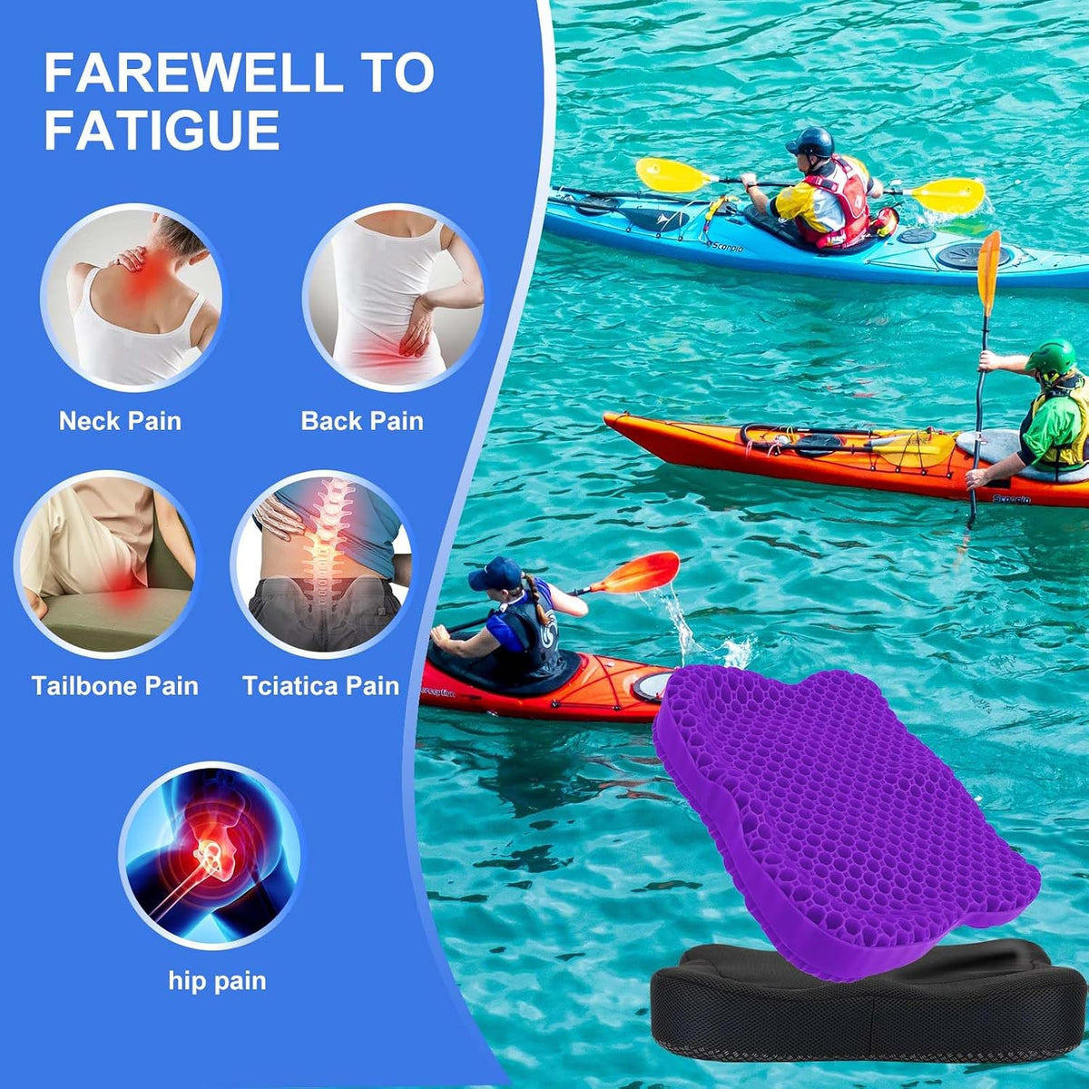 Thicken 19.7in Seat Cushion, Gel Seat Cushion for Long Sitting–Office Chair, Wheelchair, Car Pad, Large Cooling Support Pad for Back Pain, Sciatica, Tailbone Pain Relief