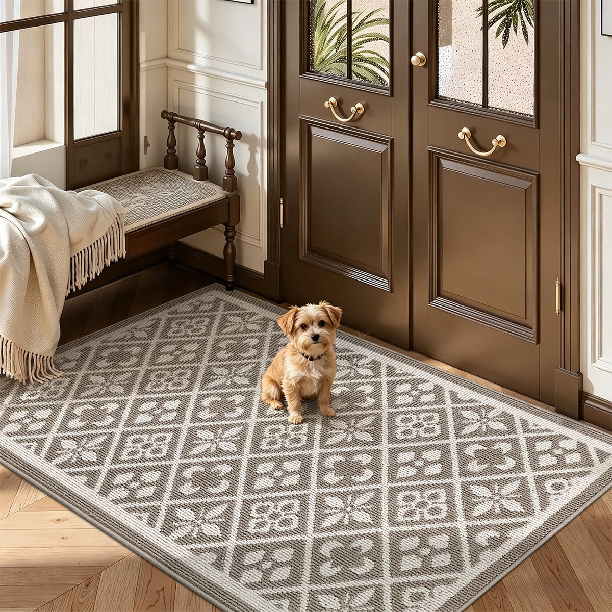 Ileading Fall Indoor Door Mat Washable Orange Muddy Rugs for Dogs 2x3ft