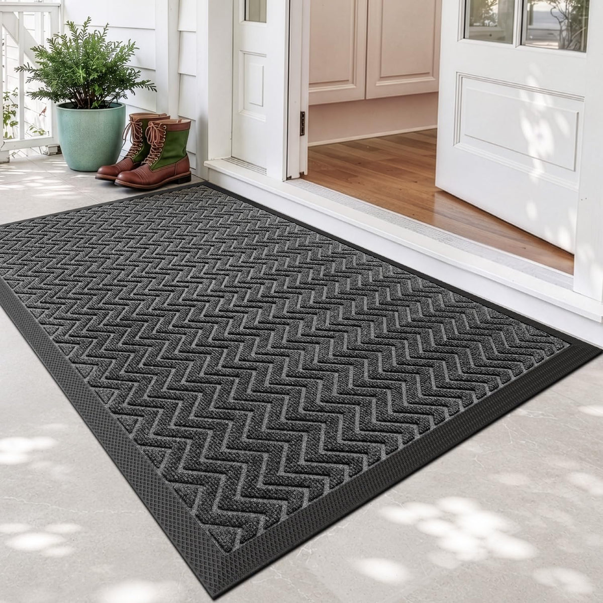 DEXI Front Door Mat Outside Entrance 48x72 Rubber Entry Doormat Brown