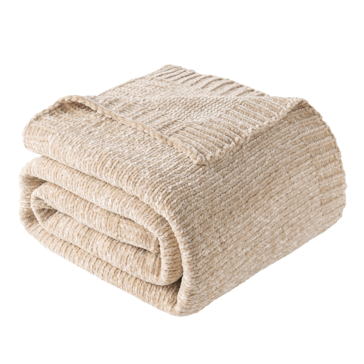 Chenille Throw Blanket for Couch, Knit Throw Blanket 51"x67", Ivory White