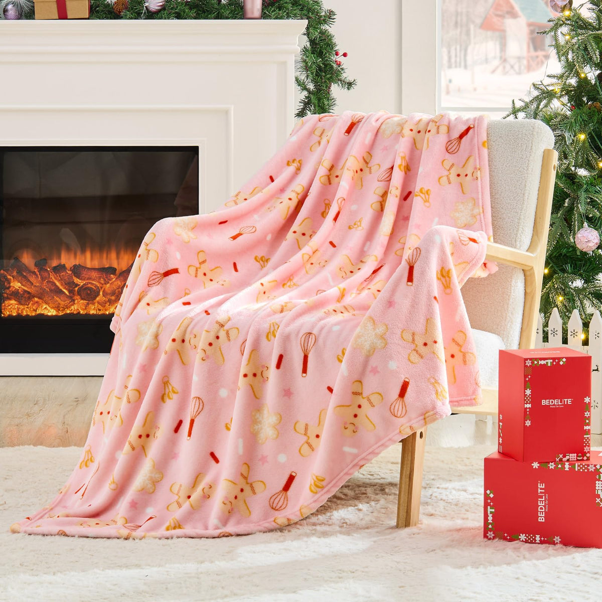 BEDELITE Christmas Throw Blanket for Decor & Gift, Red Snowflake, 50"x60"
