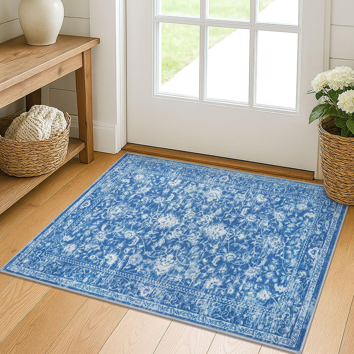 KILOCOCO 2x3 Washable Rug Small Entryway Rugs Indoor Door Mat, Blue/Navy