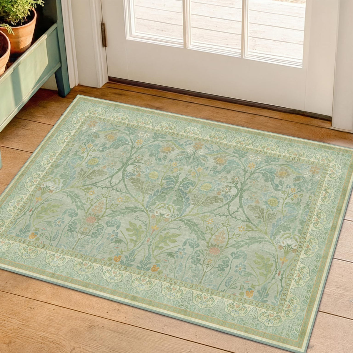 Dark Brown 2x3 Washable Entry Rug, Throw Small Rugs for Entryway Kitchen Bathroom Indoor Door Mat, Farmhouse Floral & Botanical Door Mats, Low Pile Soft Stain Resistant Carpet