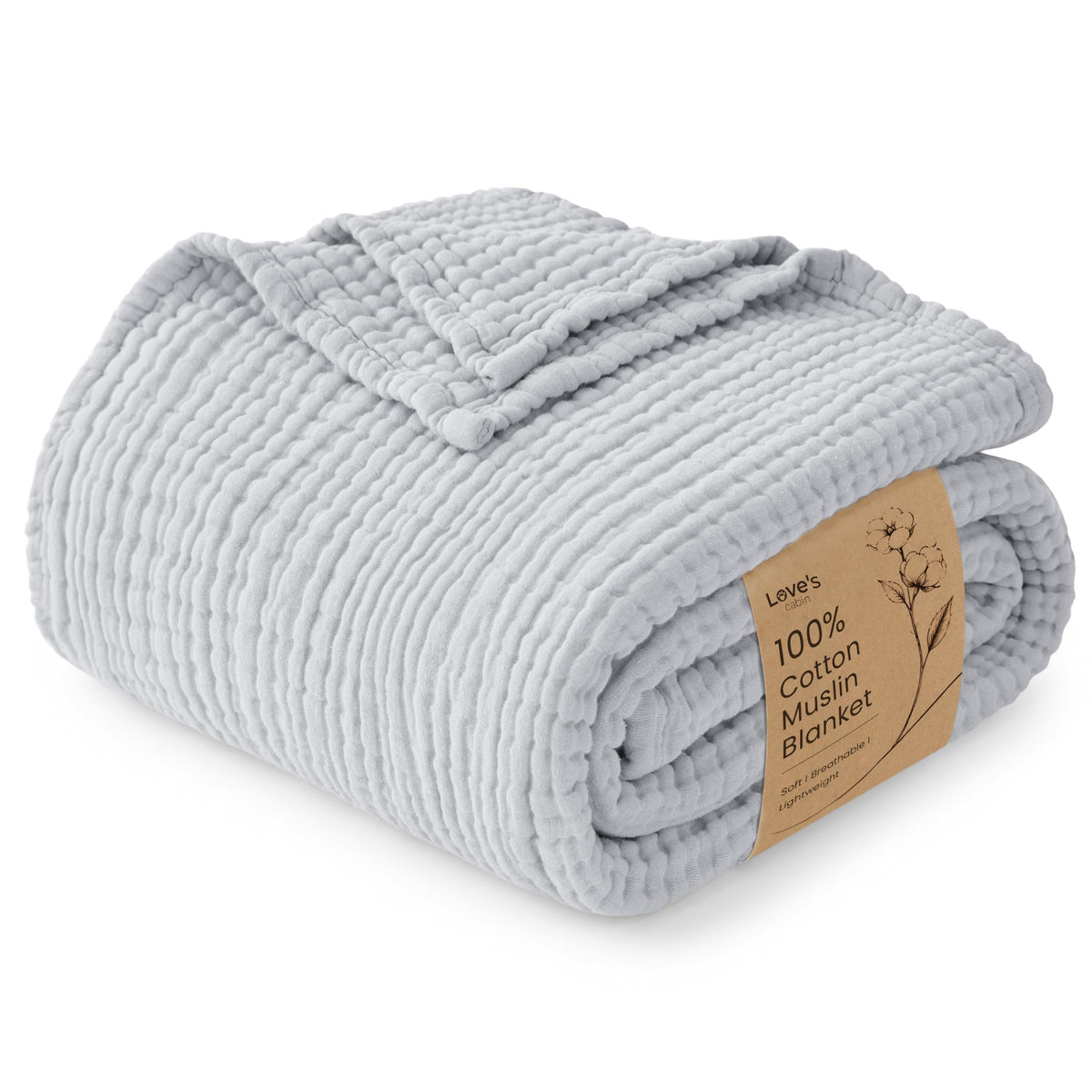Love's cabin 100% Cotton Muslin Blanket Throw for Couch, Khaki