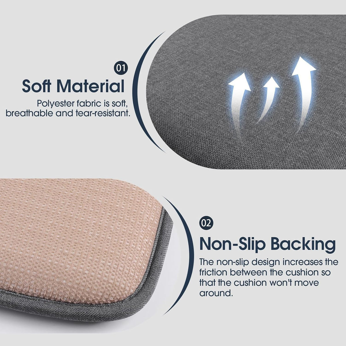 TushGuard Chair Cushions, 4 Pack Memory Foam Chair Pads, Grey