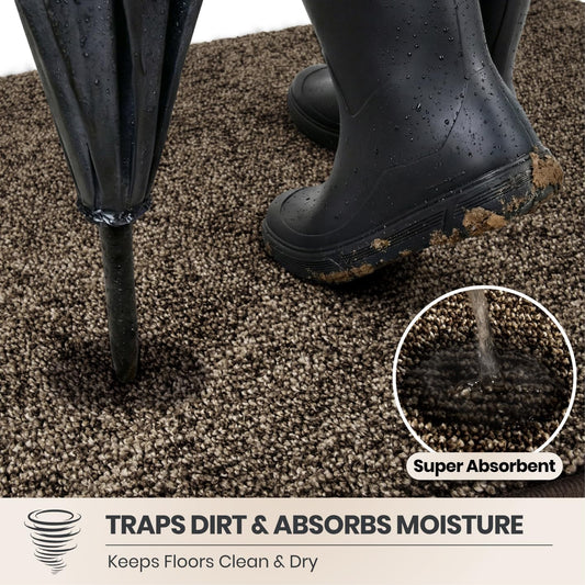 PURRUGS Dirt Trapping Indoor Door Mat, 24" x 35.5", Heathered Brown