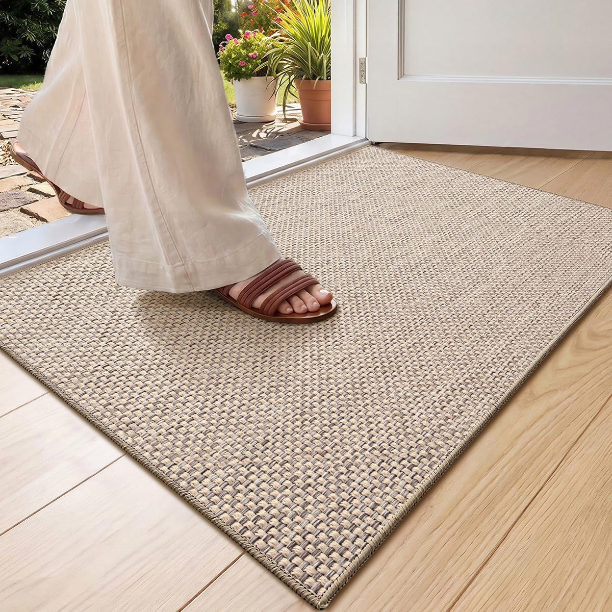 Color&Geometry Ultra-Thin Indoor Door Mat Entrance, 17"x30" Heather Khaki