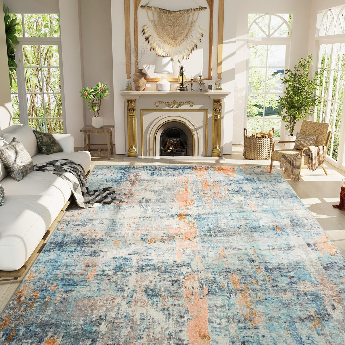 Entrance Rugs Indoor 2x3 Grey Entry Rug Washable Abstract Small Area Rug Non-Slip Low Pile Throw Rugs for Entryway, Kitchen Floor, Front Door Indoor Door Mat, Bathroom, Bedroom Bedside