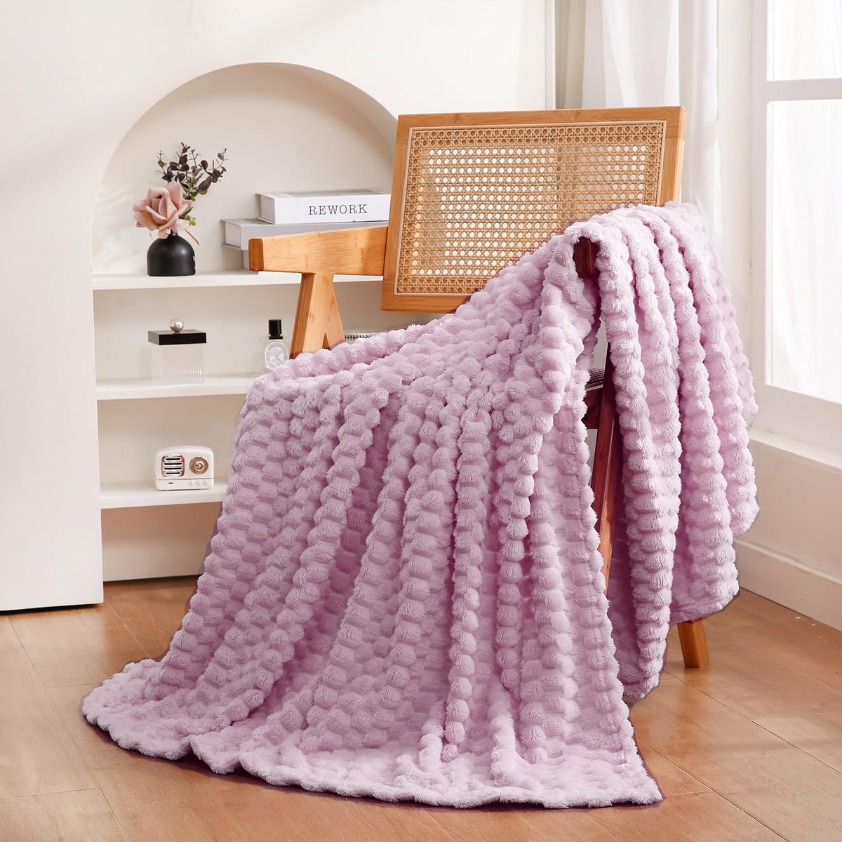 Red Throw Blanket 50"×60" inches Gifts for Mom Fuzzy 3D Jacquard Decorative