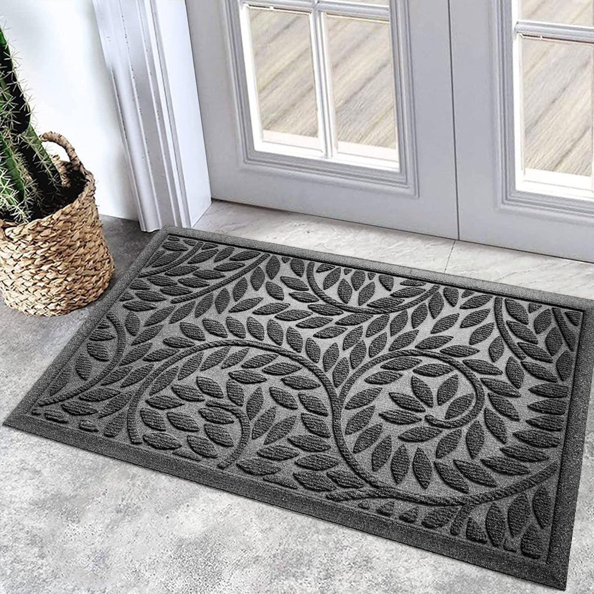 Bulijojo Front Door Mat Entrance,Durable Heavy Duty Welcome Mat,Thick Absorbent Natural Rubber Non Slip Mat,Sturdy Entryway Green, 17"x30"