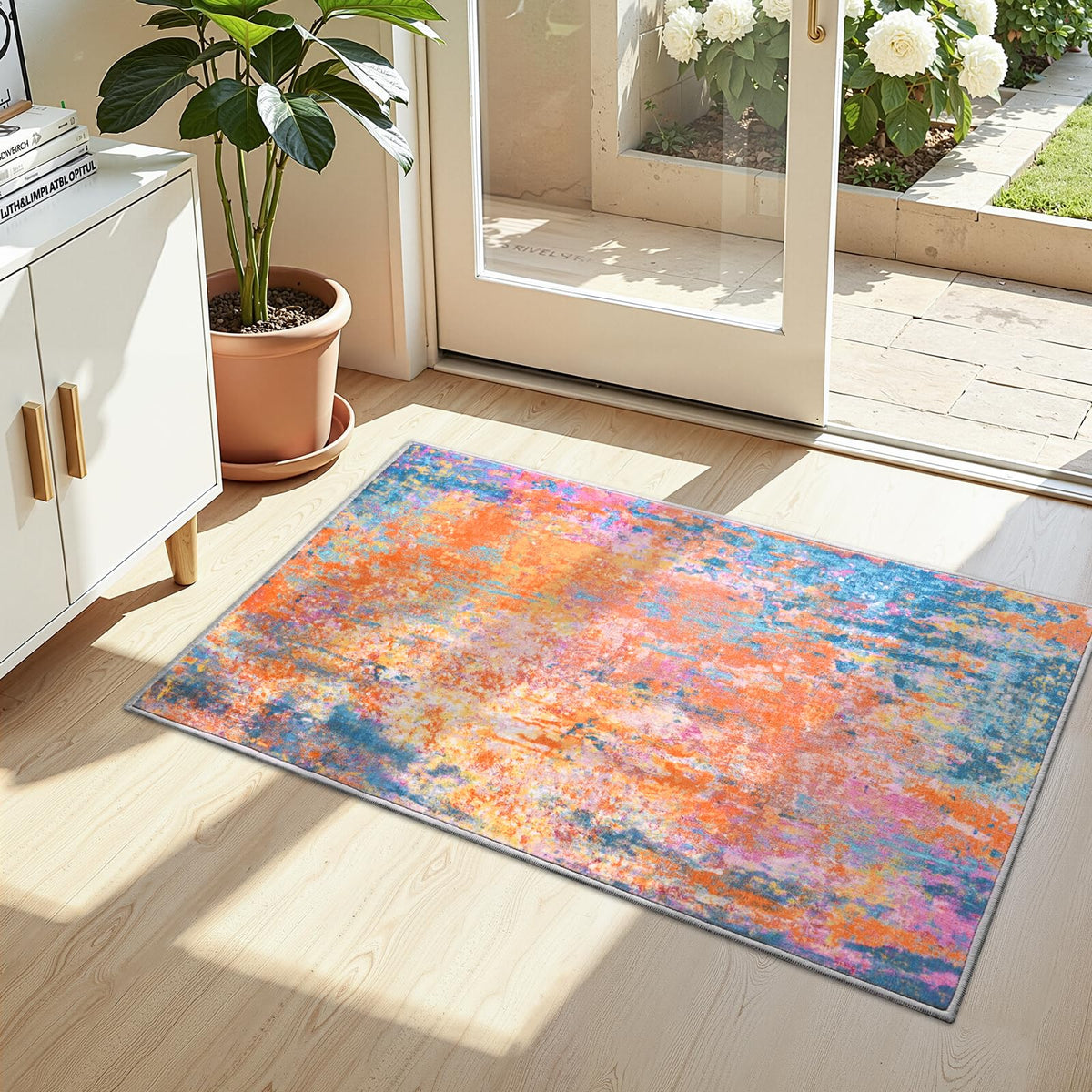 Entrance Rugs Indoor 2x3 Grey Entry Rug Washable Abstract Small Area Rug Non-Slip Low Pile Throw Rugs for Entryway, Kitchen Floor, Front Door Indoor Door Mat, Bathroom, Bedroom Bedside
