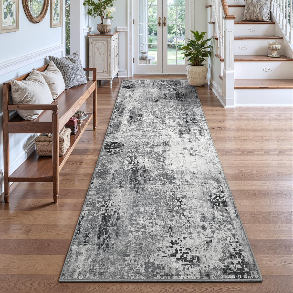 Entrance Rugs Indoor 2x3 Grey Entry Rug Washable Abstract Small Area Rug Non-Slip Low Pile Throw Rugs for Entryway, Kitchen Floor, Front Door Indoor Door Mat, Bathroom, Bedroom Bedside