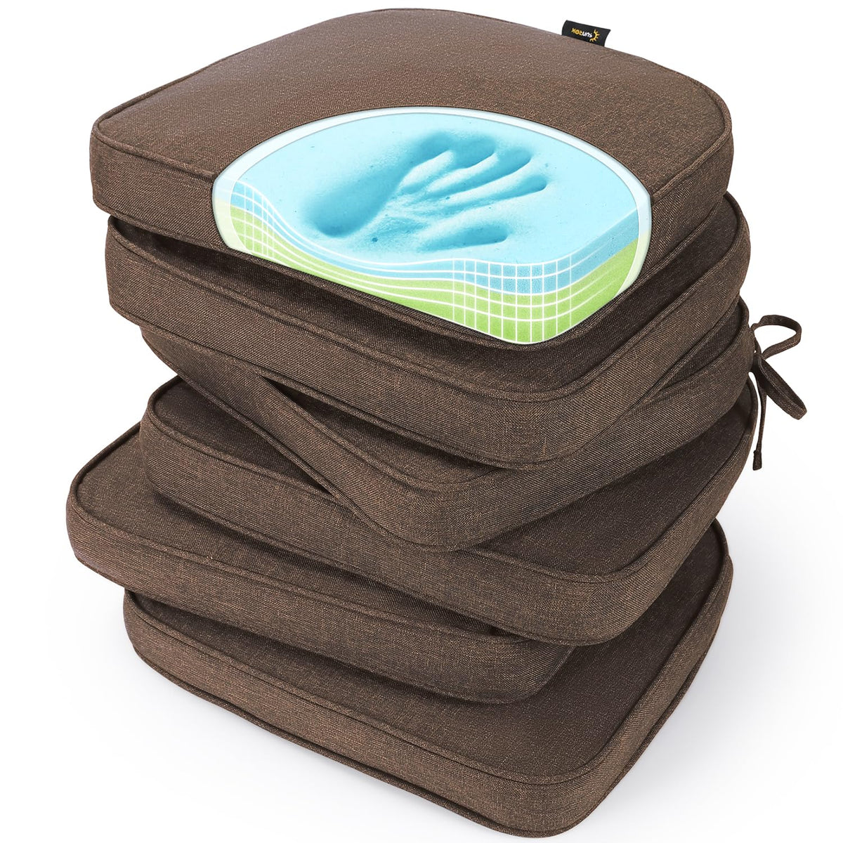 SUNROX Gel Memory Foam Chair Cushions, FadeShield Water-, Stain-Resistant Durable Reversible Seat Cushion Pads with Ties for Indoor/Outdoor Kitchen Dining Office 17"x16" Set of 6, Cream