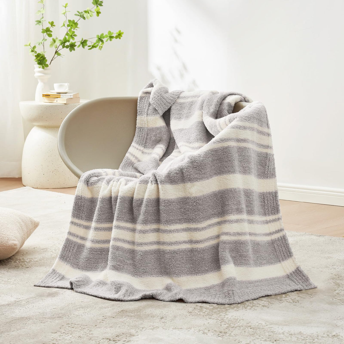 Snuggle Sac Buttery Ivory Throw Blanket for Couch, Reversible Super Soft Knitted Blankets, Warm Cozy Knit Fuzzy Plush Lightweight Throws Dupes for Sofa, Bed, Picnic, Ivory, 50 x 60 inches