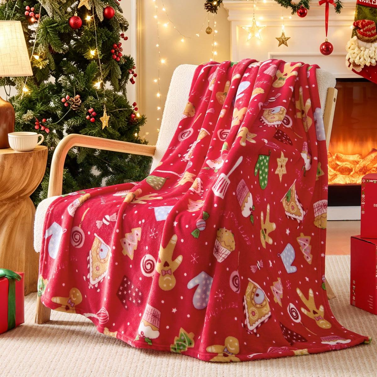 BEDELITE Christmas Throw Blanket for Decor & Gift, Red Snowflake, 50"x60"