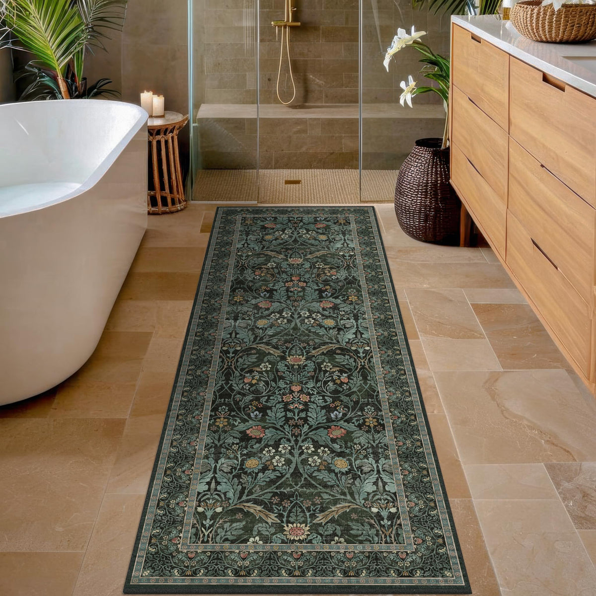 Dark Brown 2x3 Washable Entry Rug, Throw Small Rugs for Entryway Kitchen Bathroom Indoor Door Mat, Farmhouse Floral & Botanical Door Mats, Low Pile Soft Stain Resistant Carpet