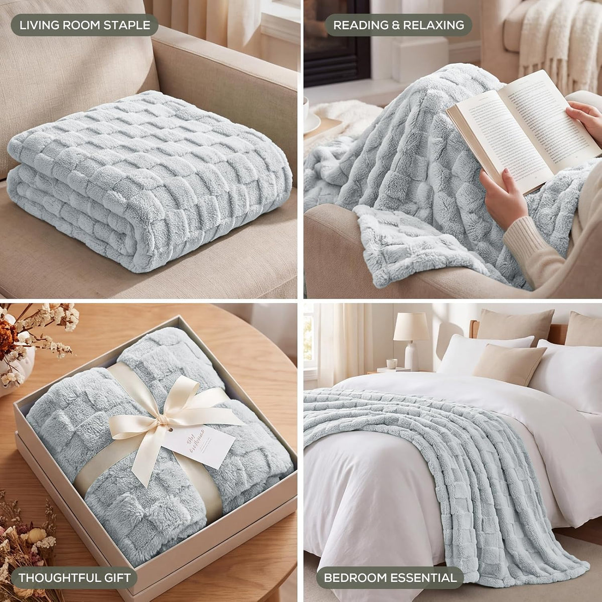 Utopia Bedding Plush Checkered Fleece Blanket Cool Grey Throw, 50x60 Inch