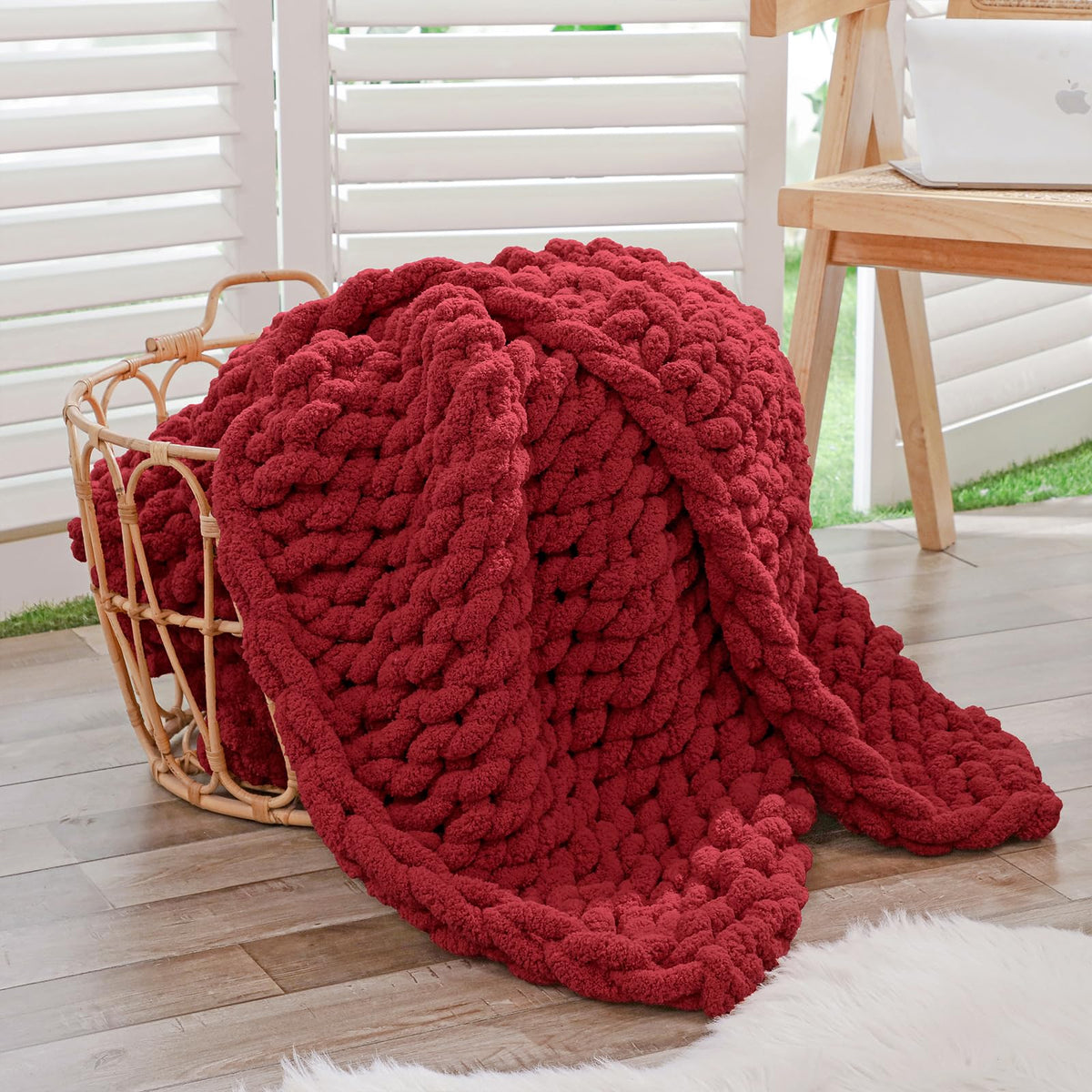 Bigacogo Chunky Knit Throw Blanket for Couch, 40x60 inches, Beige