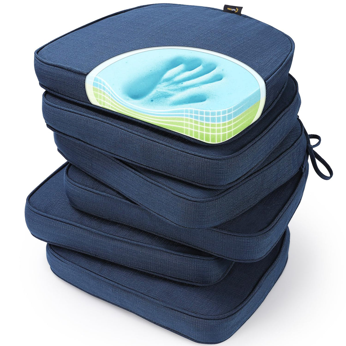 SUNROX Gel Memory Foam Chair Cushions, FadeShield Water-, Stain-Resistant Durable Reversible Seat Cushion Pads with Ties for Indoor/Outdoor Kitchen Dining Office 17"x16" Set of 6, Cream