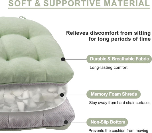 Battilo Dining Chair Cushions Set of 2, 15.5"x15.5"x4", Sage Green