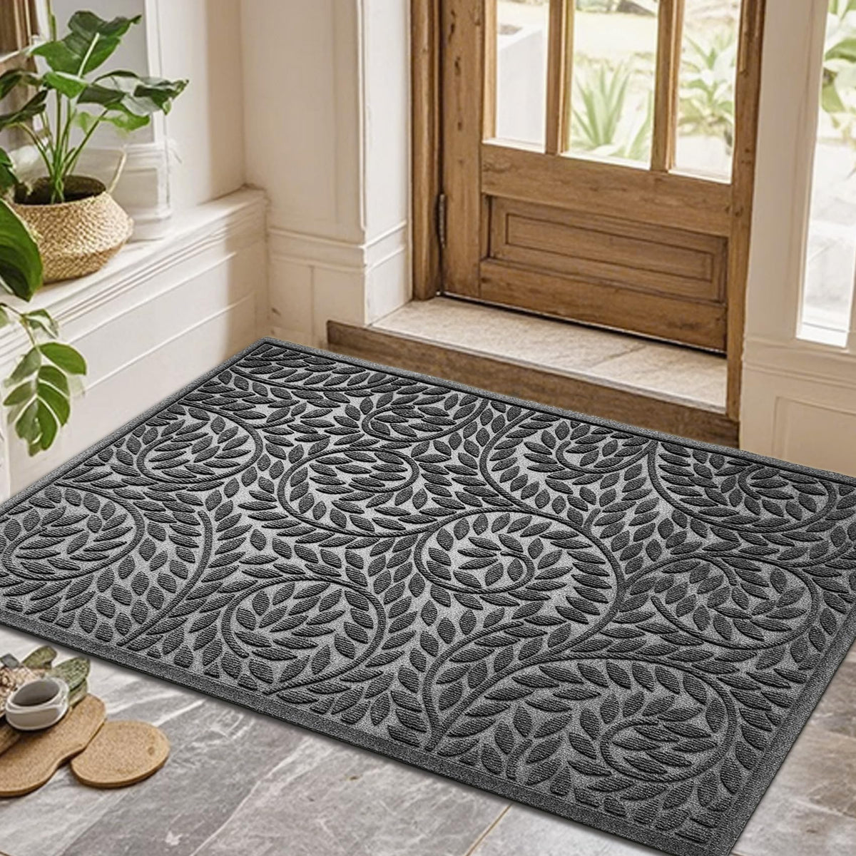 Bulijojo Front Door Mat Entrance,Durable Heavy Duty Welcome Mat,Thick Absorbent Natural Rubber Non Slip Mat,Sturdy Entryway Green, 17"x30"
