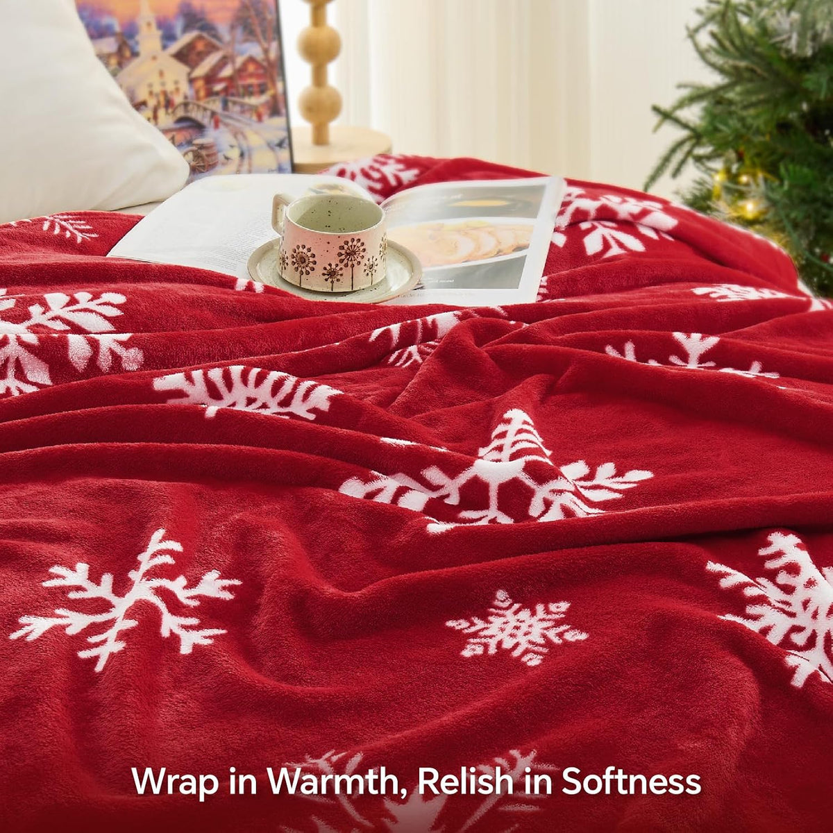 BEDELITE Christmas Throw Blanket for Decor & Gift, Red Snowflake, 50"x60"