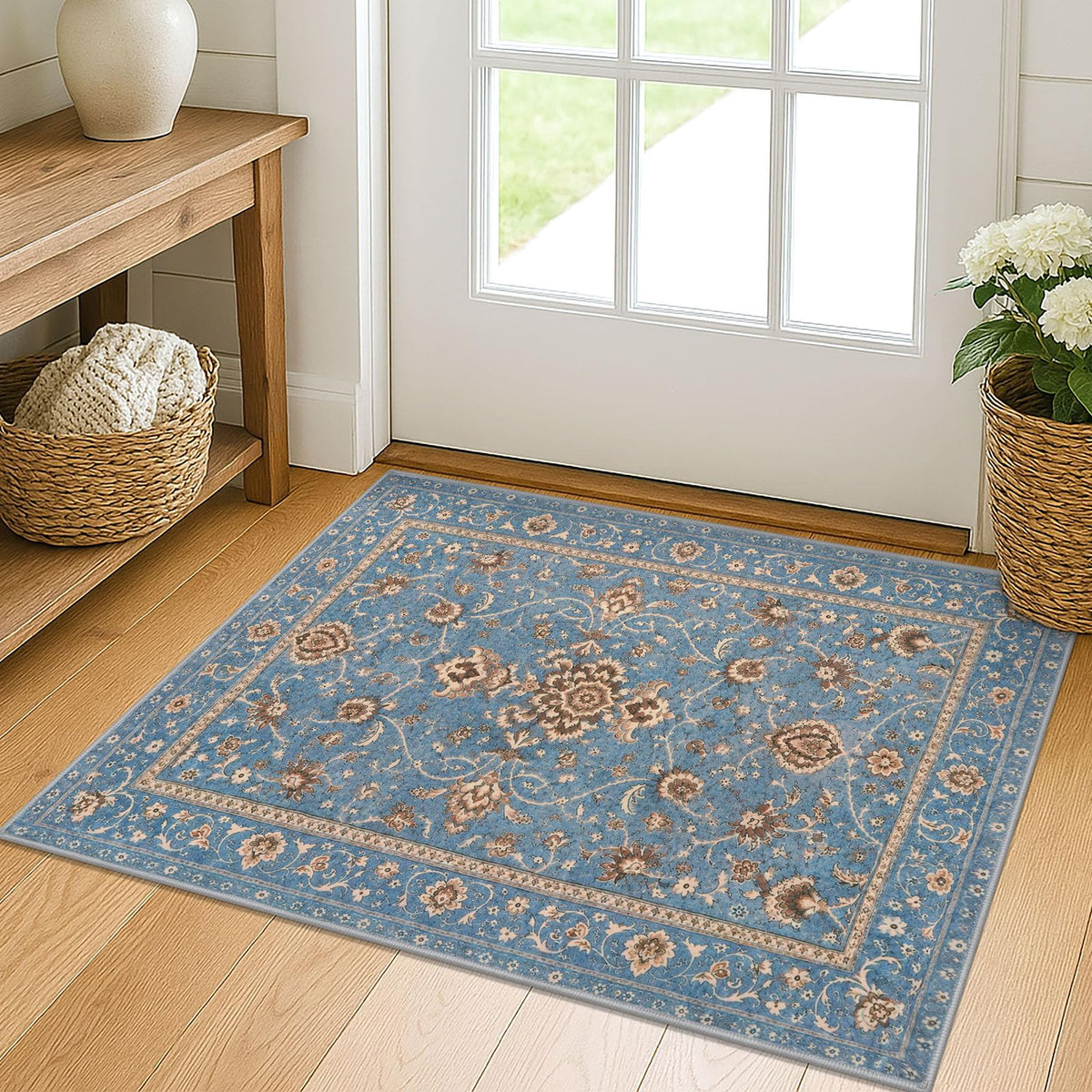 KILOCOCO 2x3 Washable Rug Small Entryway Rugs Indoor Door Mat, Blue/Navy