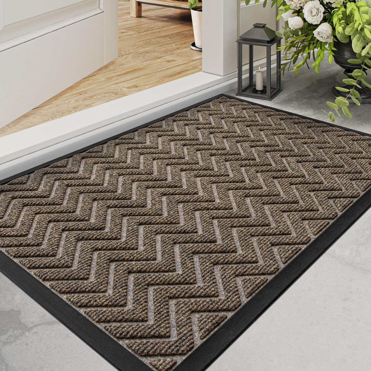 DEXI Front Door Mat Outside Entrance 48x72 Rubber Entry Doormat Brown