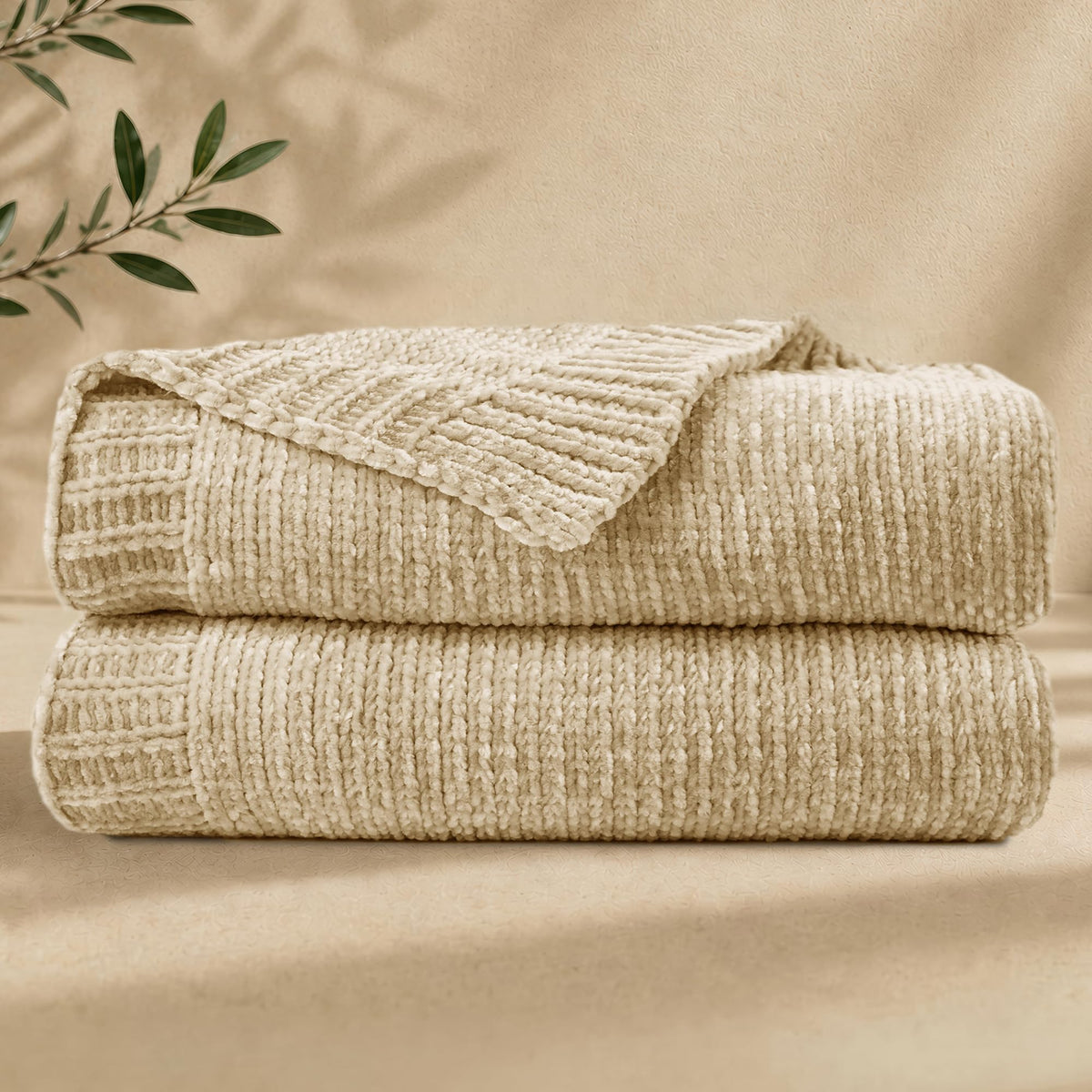 Chenille Throw Blanket for Couch, Cozy Soft Blanket Lightweight Decorative Throw for Living Room Sofa Chair, Stylish Home Decor, Ideal for Gifting, Yellow 50"x60"