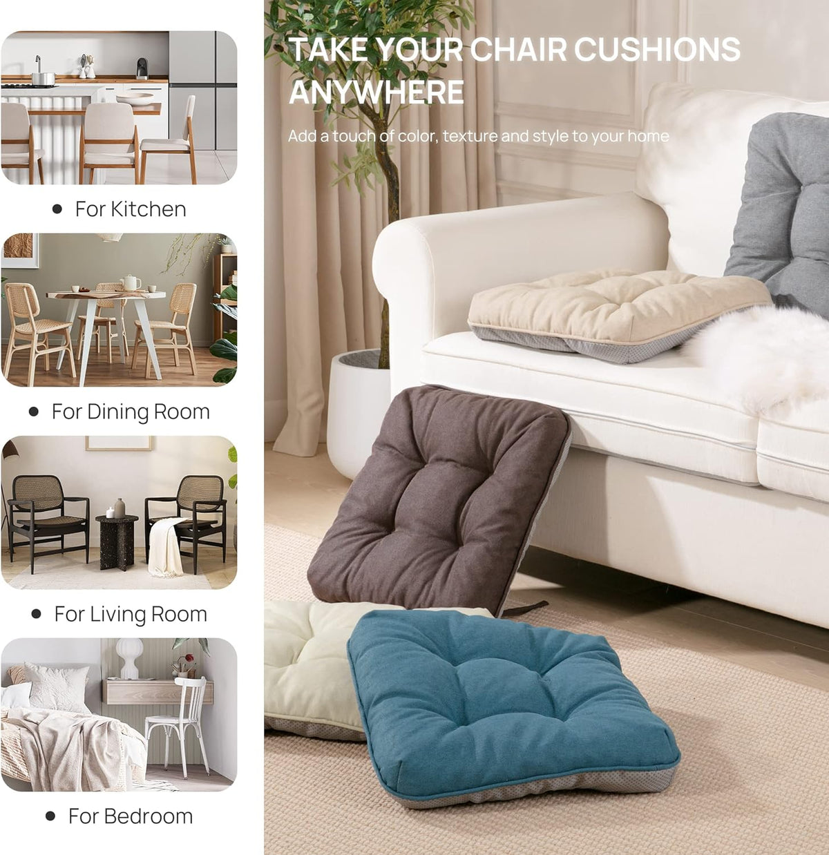 Love's cabin Memory Foam Chair Cushions Set of 4, 15.5 Inch, Blue