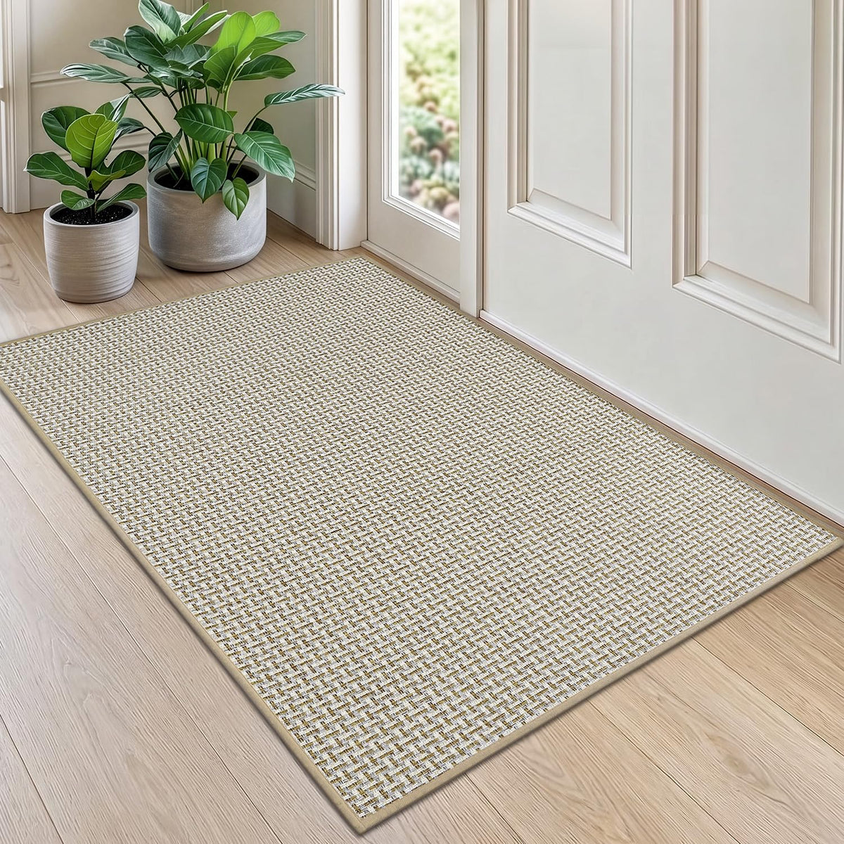 DEXI Thin Door Mat Indoor Entrance 24x36, Non Slip Entryway Mat, Dark Beige