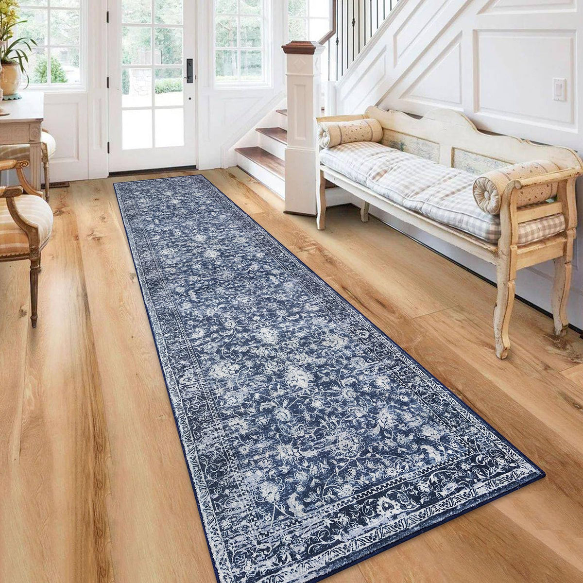 KILOCOCO 2x3 Washable Rug Small Entryway Rugs Indoor Door Mat, Blue/Navy