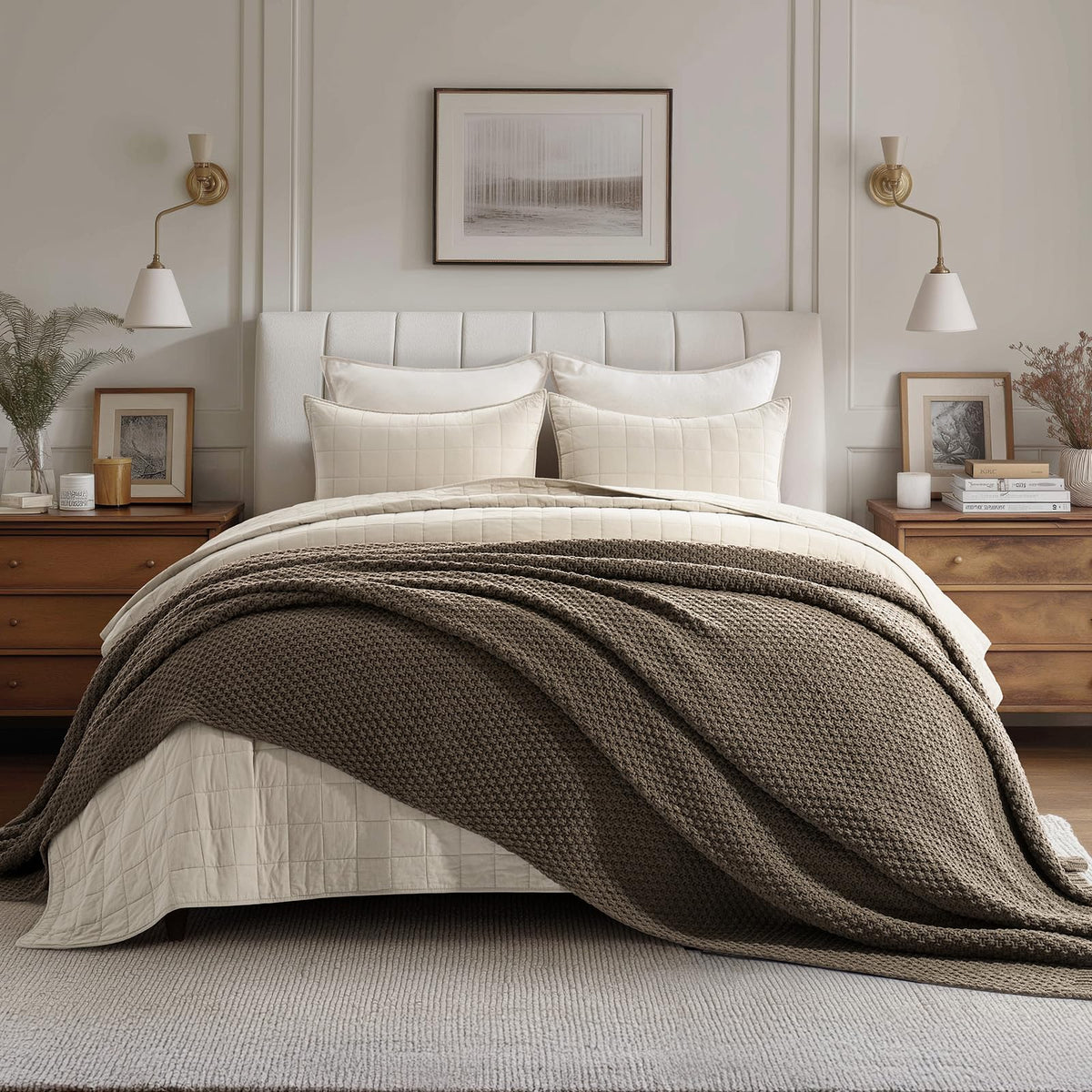 EVERGRACEHOME Chunky Chenille Knit Throw Blanket, 50 x 60, Beige