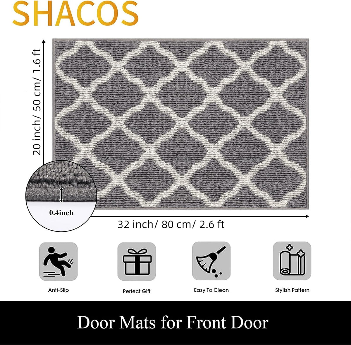 SHACOS Door Mats 20"x32" Indoor Washable Kitchen Entryway Rug Non Slip Absorbent Floor Mat for Home Entrance Garage, Light Gray