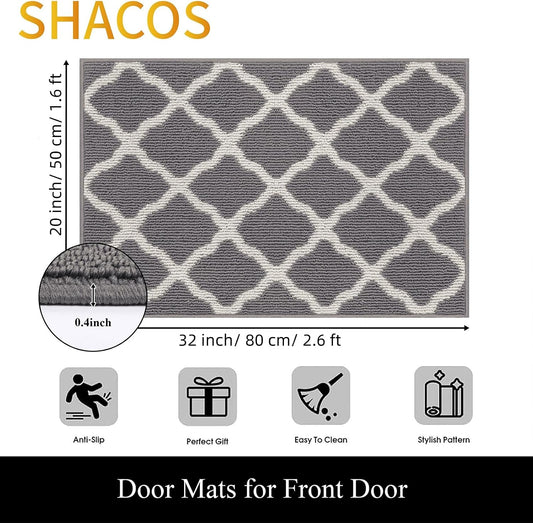 SHACOS Door Mats 20"x32" Indoor Washable Kitchen Entryway Rug Non Slip Absorbent Floor Mat for Home Entrance Garage, Light Gray