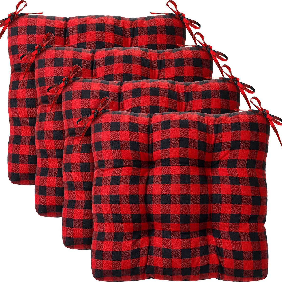 Geetery 4 Pack Chair Cushions, 16" x 15",Black and White,Plaid